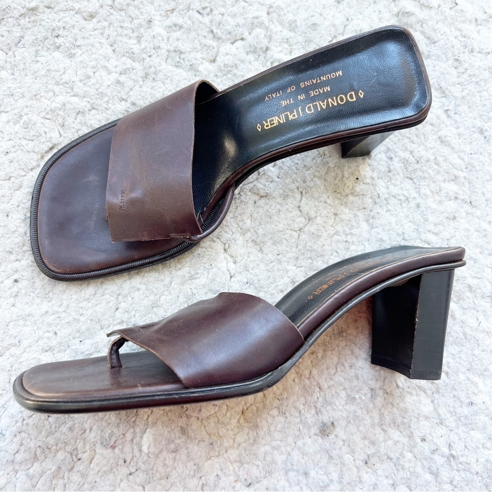 Donald J Pliner: TRISTA Slip On Brown Leather Contemporary Block Heeled Sandals